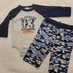 Two piece blue/grey camo baby outfit